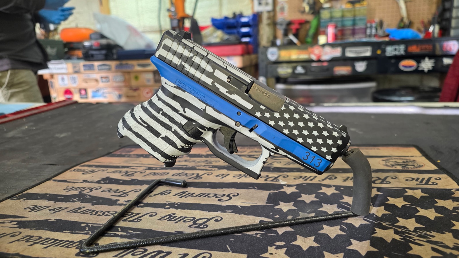 Blue camo Cerakote build, alternate view, by Wet Mountain Coatings